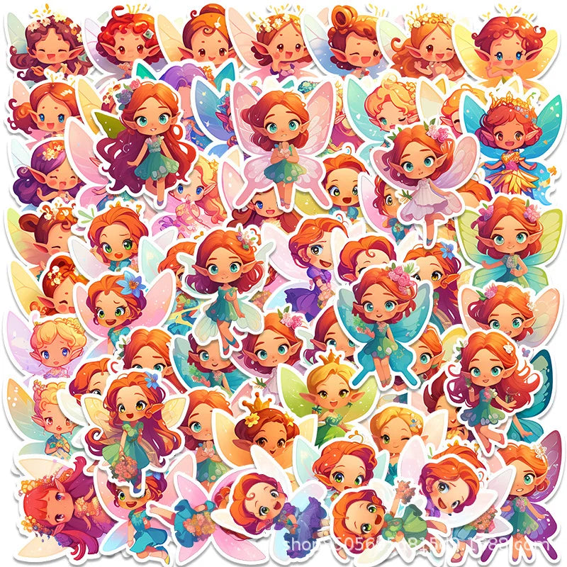 50pcs Fairy Flower Cartoon Stickers for Luggage, Water Cup, Phone, Laptop, Scooter, Refrigerator (Online Order Only)