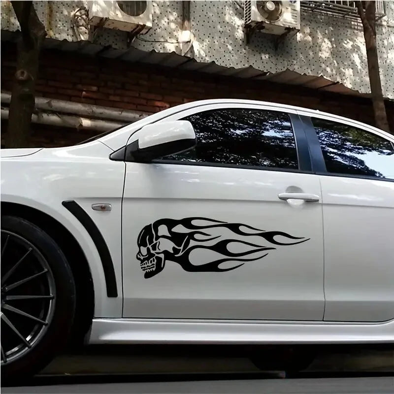 2Pcs Skull Flames Badge Car Stickers, Fashion Waterproof Vinyl Decal Car Styling Decoration Accessories Auto Sticker (ONLINE ORDER ONLY)
