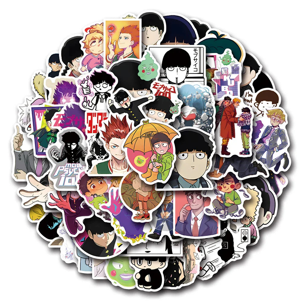 Mob Psycho 100 Anime Stickers Decals - 10/30/50/100pcs Waterproof for Laptop, Fridge, Skateboard, Kids Toys (ONLINE ORDER ONLY)