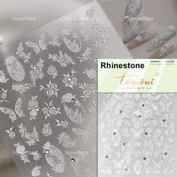 Lace Butterfly Hollow Out Fabric Romantic Flower Pattern Chic Adhesive Nail Art Sticker Rhinestone Manicure Decals Nail Supplies (ONLINE ORDER ONLY)