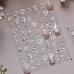 Lovely Heart Strawberry Cherry Bowknot Lace Lolita Crystal Rhinestone Line Rococo Chic Adhesive Nail Art Sticker Manicure Decals (ONLINE ORDER ONLY)