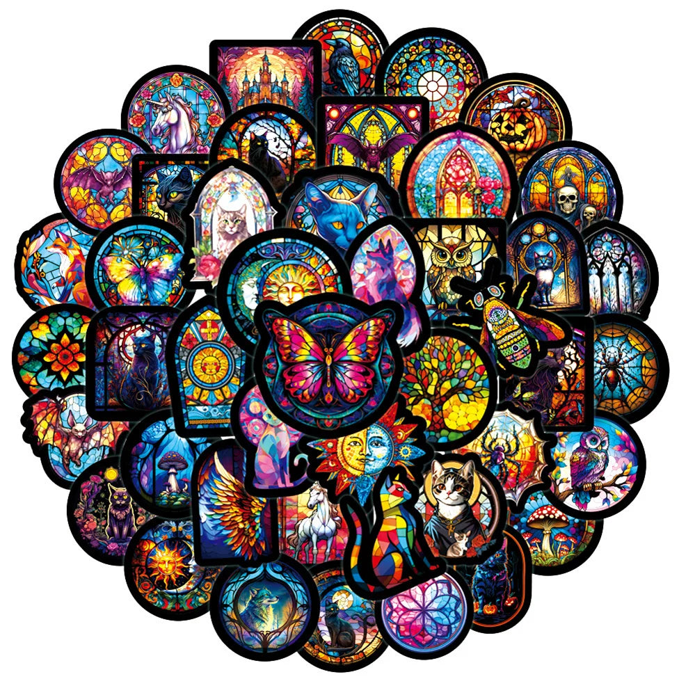 10/50pcs Glass Style Colorful Animal Gothic Stickers DIY Skateboard Fridge Guitar Laptop Motorcycle Travel Cool Decal Sticker (Online Order Only)