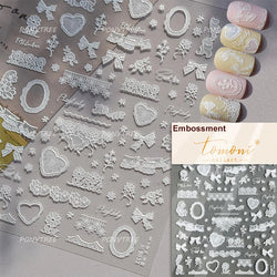 Retro Lace Gird Bowknot Love Heart Flower Leaves Fabric Art Photo Frame Embossed Self Adhesive Nail Art Stickers Manicure Decals (ONLINE ORDER ONLY)