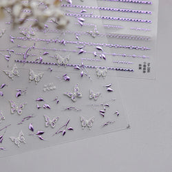 Hot Stamping Purple Line Love Heart Lace Bowknot Chain Branches Star Flower Leaf Butterfly Plant Flower Nail Art Stickers Decals (Online Order Only)