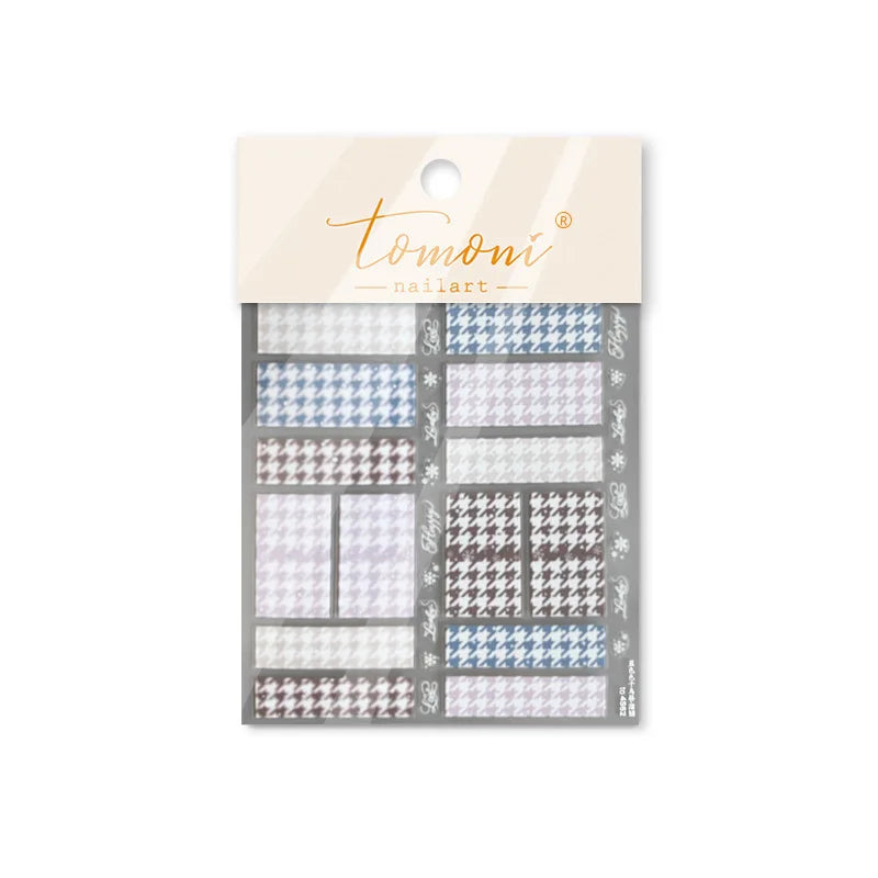 Charming Geometric Black Khaki Brown Grid Houndstooth Snowflake Flat Chic  Adhesive Nail Art Decoration Stickers Manicure Decals (Online Order Only)