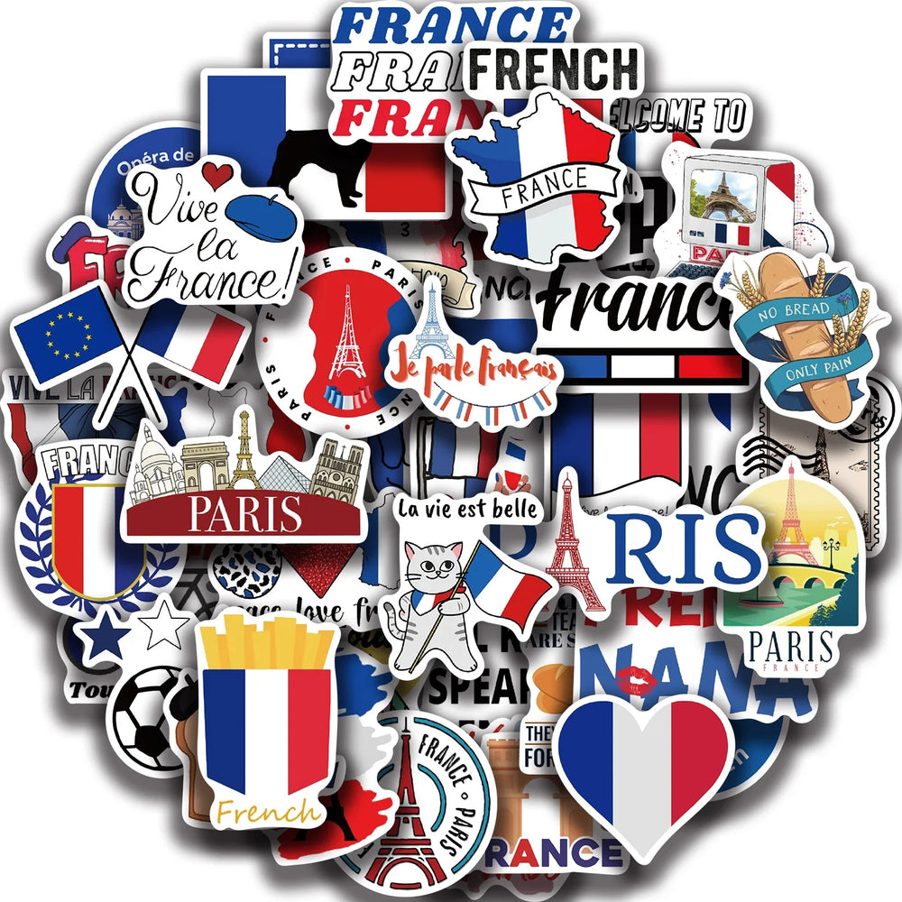50PCS French Pop Style Stickers Aesthetic Phone Laptop Fridge Water Bottle DIY Waterproof Graffiti Cartoon Simple Sticker Pack (ONLINE ORDER ONLY)