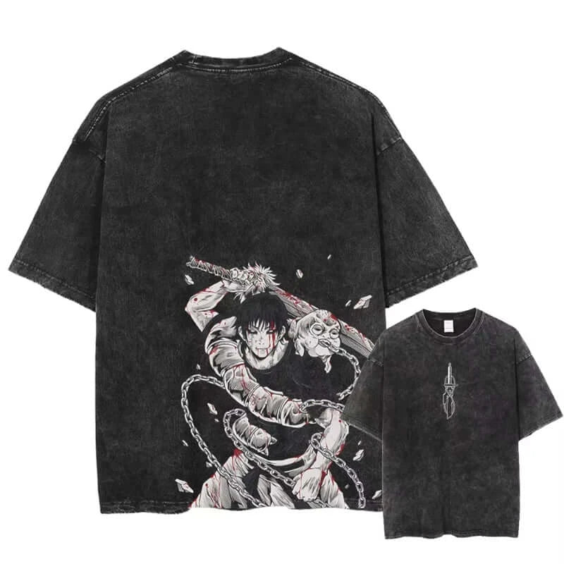 Ryomen Sukuna Washed T-Shirt: Harajuku Oversized Anime Tee (ONLINE ORDER ONLY)