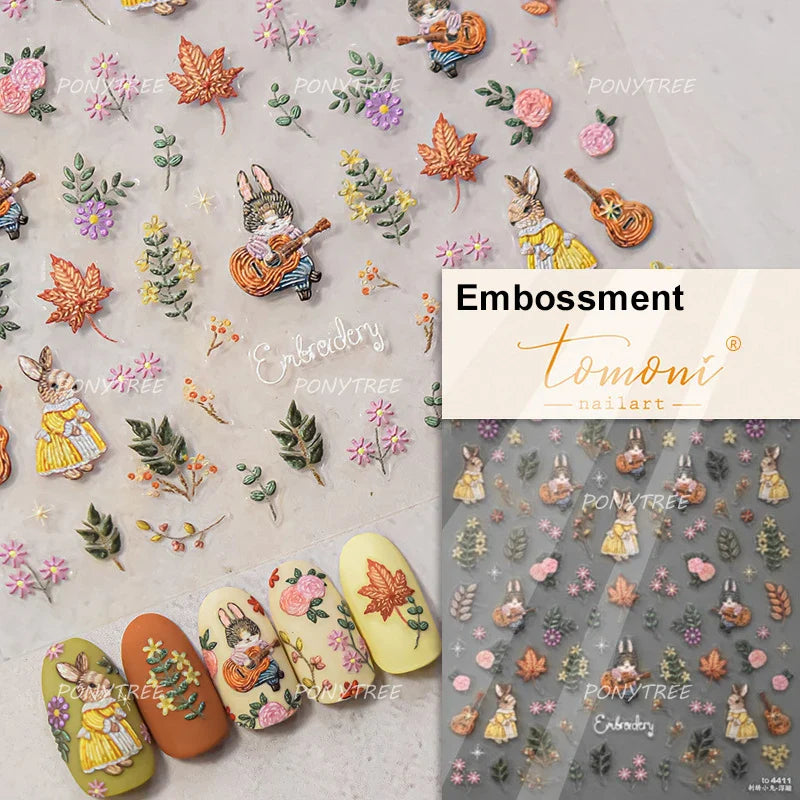 Squirrel Mushroom Apple Strawberry Cherry Pinecone Ginkgo Leaf Self Adhesive Nail Art Stickers Butterfly Flower Manicure Decals (ONLINE ORDER ONLY)
