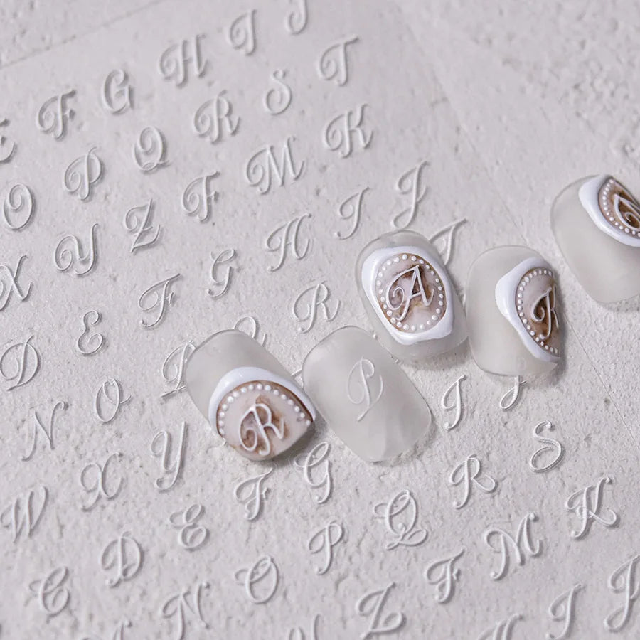 Romantic White Black Capital English Letters Chic Gold Punk Colorful Stamp Word 3D Self Adhesive Nail Art Sticker Manicure Decal (ONLINE ORDER ONLY)