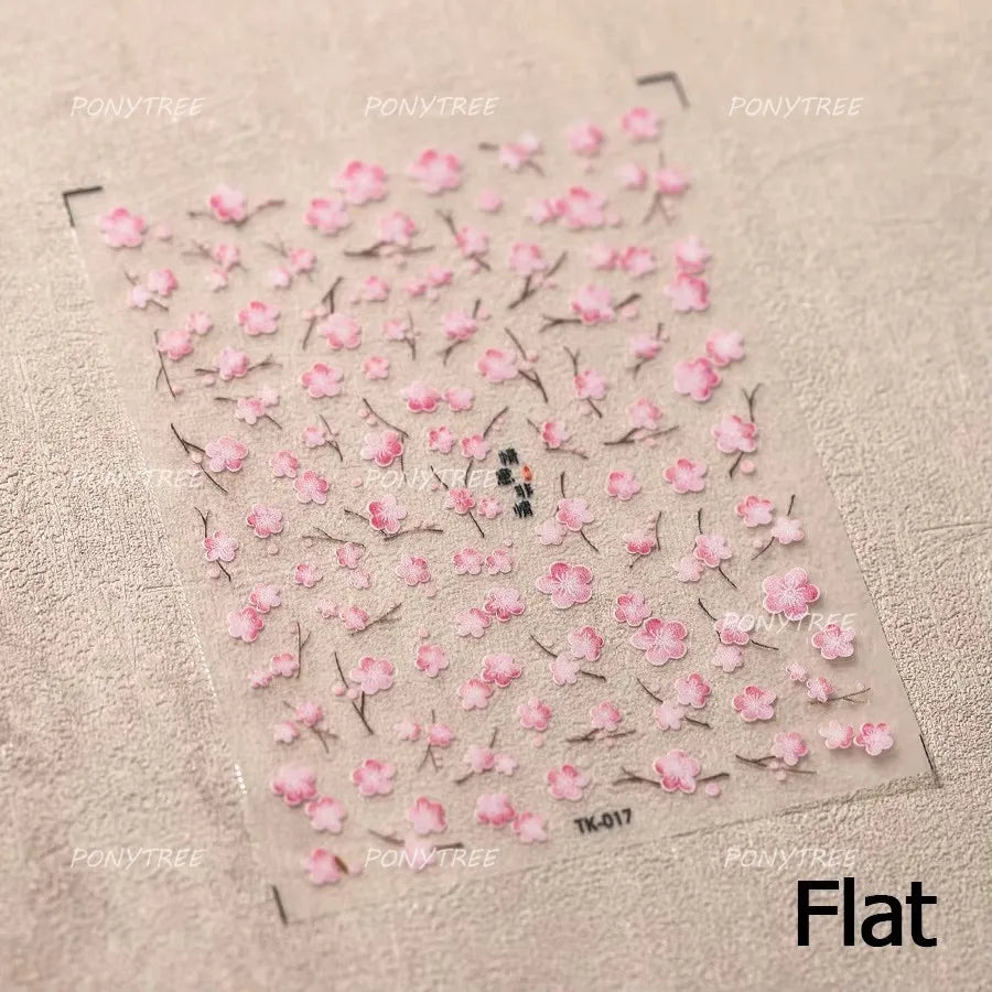 Romantic Cherry Blossom Sakura Flower Petal Leaf Self Adhesive Nail Art Stickers Rhinestone Shiny Flat Petalage Manicure Decals (ONLINE ORDER ONLY)