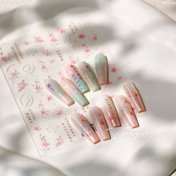 Pink Purple Orchid Hibiscus Rosa-sinensis Flower Butterfly Antique Lattice Window Adhesive Nail Art Stickers  Manicure Decals (Online Order Only)