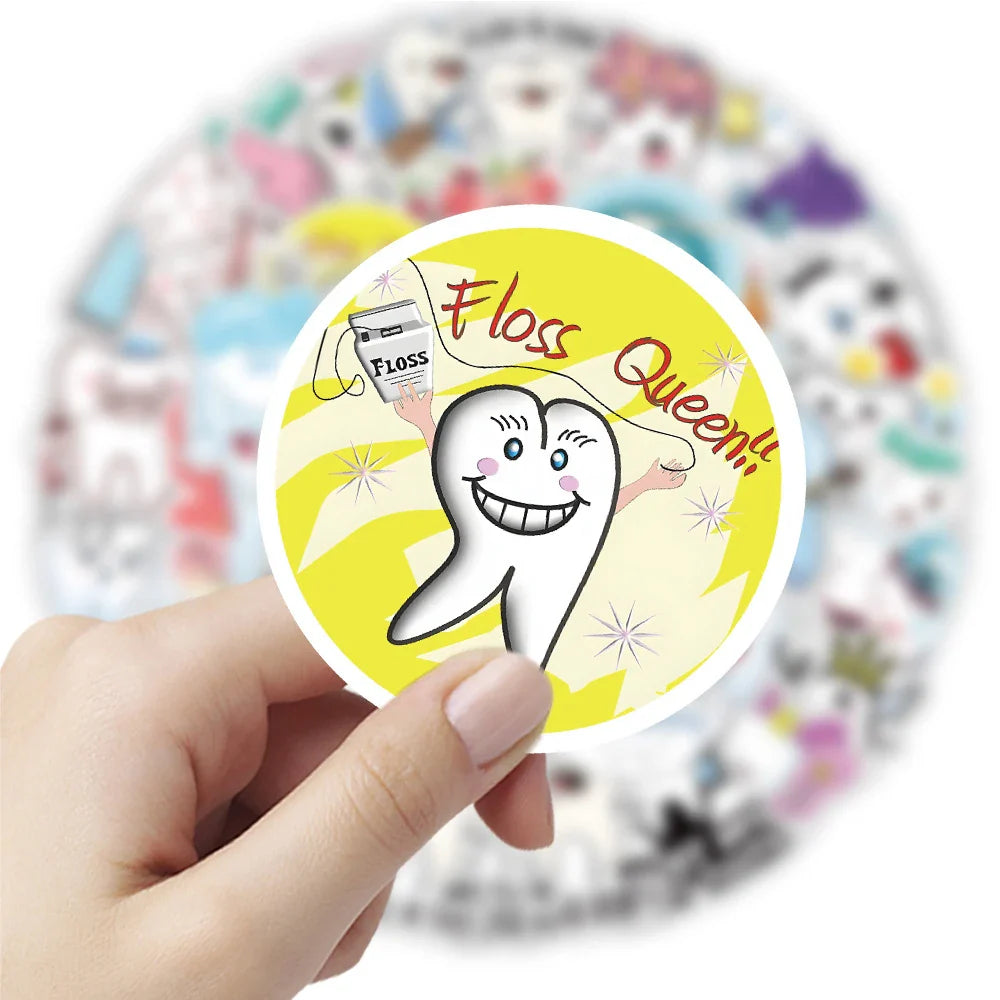10/30/50pcs Cute Funny Cartoon Protect Teeth Graffiti Stickers Kawaii Laptop Phone Suitcase Decoration Stationery Sticker Toys (ONLINE ORDER ONLY)