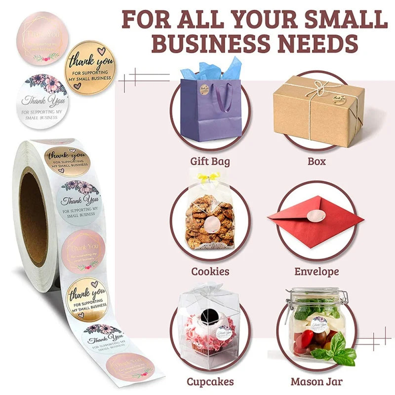 500pcs Thank You For Supporting My Small Business Floral Sticker Gift Packaging Seal Label Scrapbooking Stationery Sticker (ONLINE ORDER ONLY)