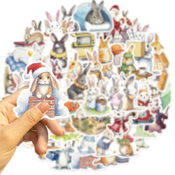 50pcs Retro Cute Cartoon Animal Bunny Rabbit Stickers For Luggage Laptop Water Bottle Phone Waterproof Graffiti Vinyl Decals (ONLINE ORDER ONLY)