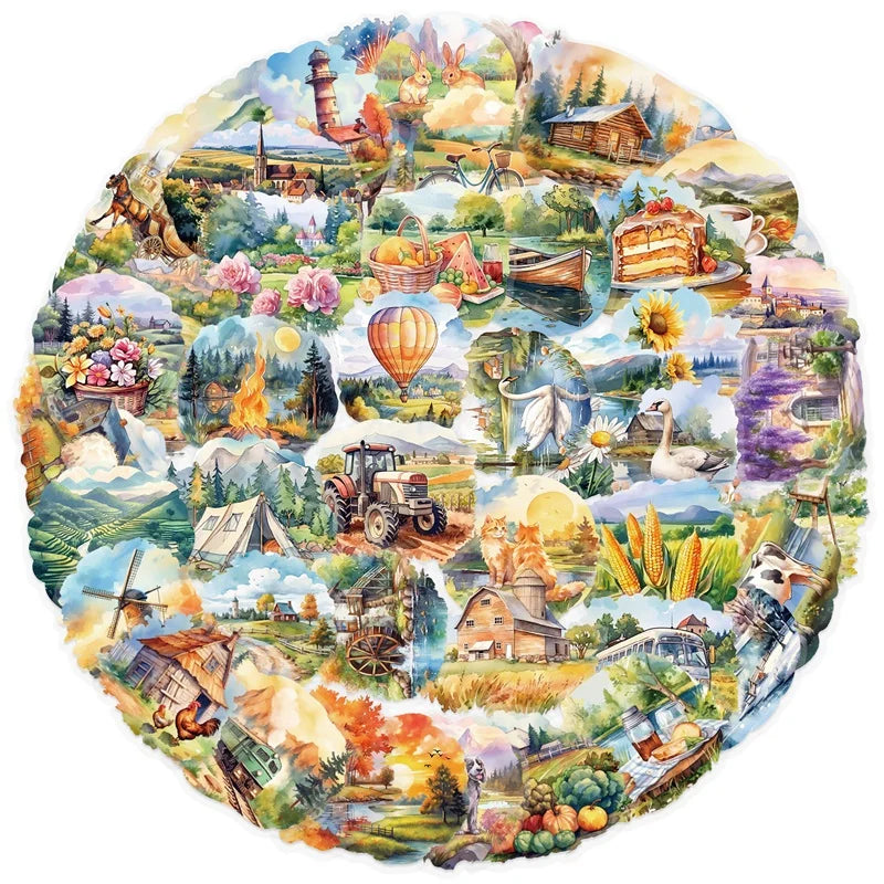 50PCS Kawaii Rural Scenery PET Sticker Aesthetic Decoration Scrapbooking Stationery DIY Hand Accounting Supplies for Kids (ONLINE ORDER ONLY)