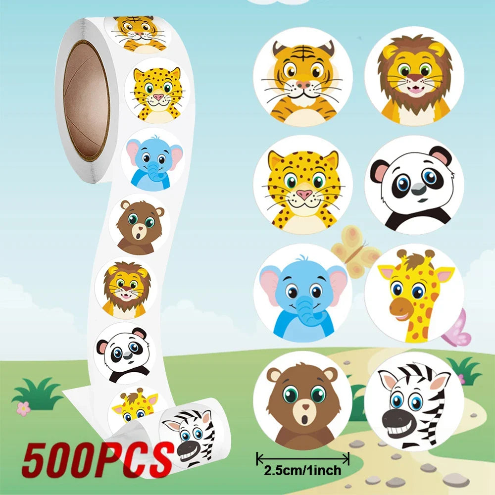 100-500pcs Cartoon Animal Reward Stickers 2.5cm/1inch DIY Decor Perfect For Learning Games Notebook Pad Fridge Gift Seal Labels (ONLINE ORDER ONLY)