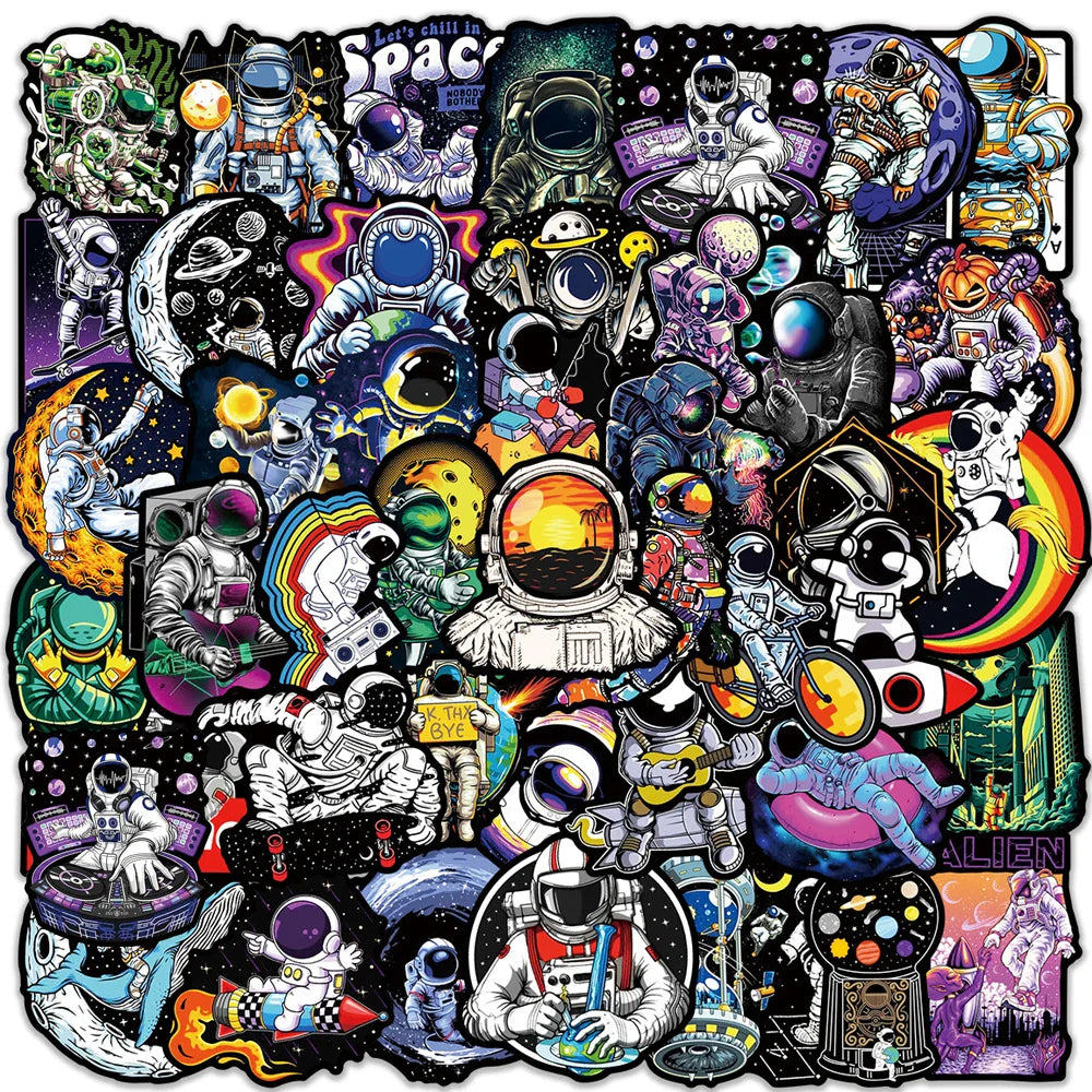 10/30/50PCS Outer Space Astronaut Graffiti Stickers Cartoon Decal DIY Skateboard Phone Motorcycle PVC Waterproof Kid Sticker Toy (Online Order Only)