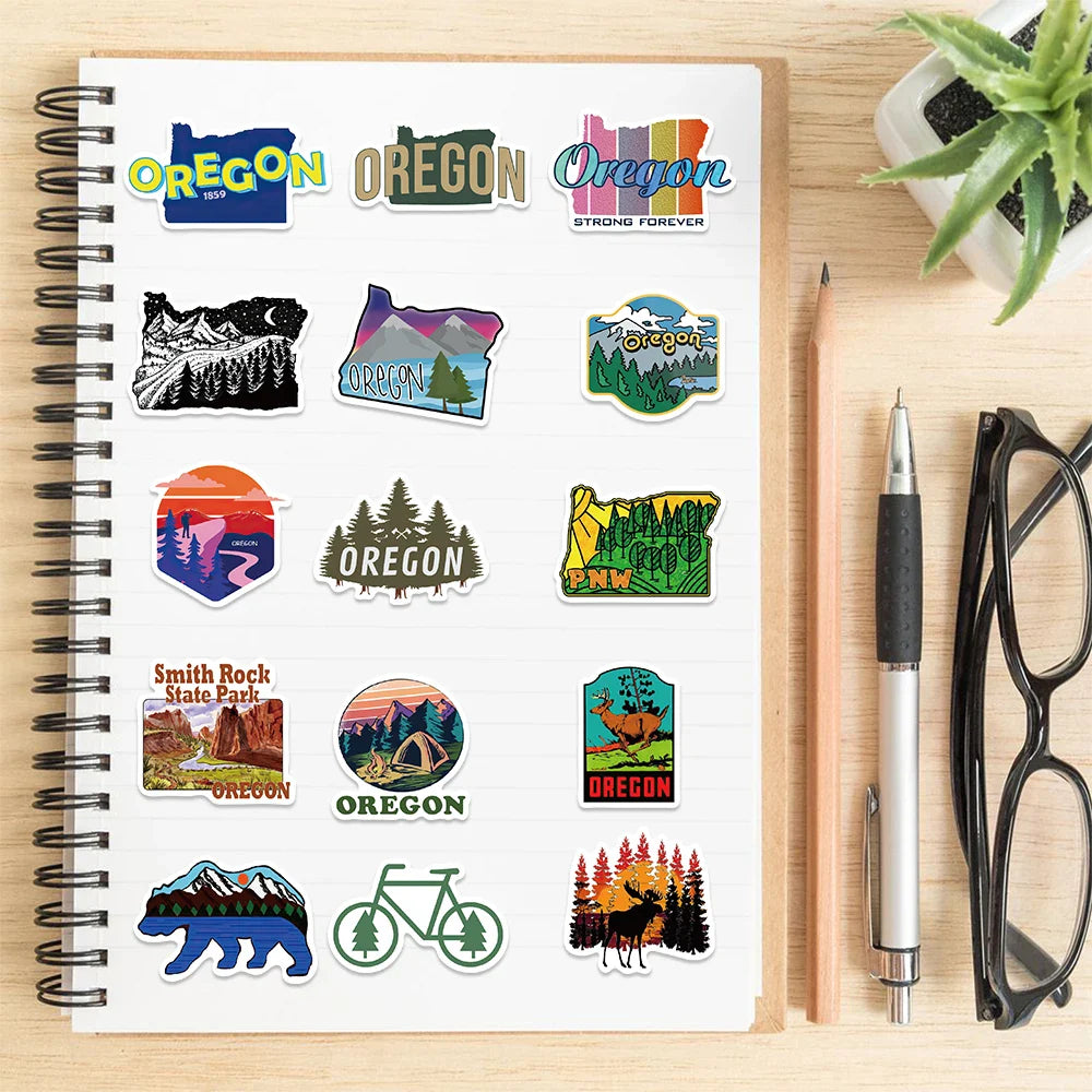 50Pcs Oregon America State Sticker For Laptop Luggage Phone Suitcase Skateboard Styling DIY Decal Pegatina Aufkleber Toy Decal (Online Order Only)