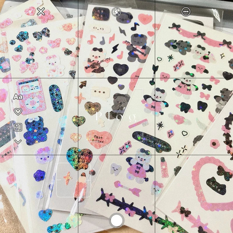 Korean Cute Devil Bear Dialog Laser Sticker Scrapbooking DIY Album Decoration Sticker Aesthetic Kawaii Stationery Halloween Gift (ONLINE ORDER ONLY)