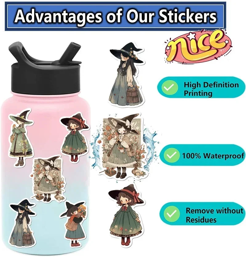 10/30/50PCS Cartoon Q Witch PVC Sticker Aesthetic Children's Korean Decoration Scrapbooking Stationery School Supplies for Kids (ONLINE ORDER ONLY)