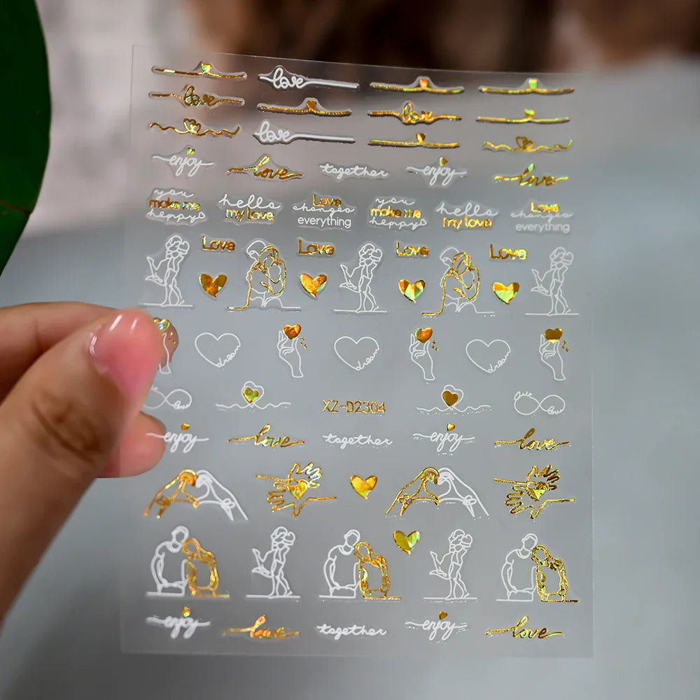 1pc Bohemian Valentine Nail Stickers 3D Self-Adhesive Fantasy Nail Art Glitter Sun, Heart, Lock, Star & Moon Designs Nail Decals (ONLINE ORDER ONLY)