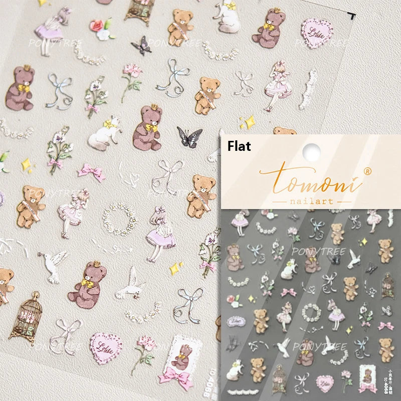 Bear Star Bowknot  Duck Cherry House Mini Flower Butterfly Line Bow Tie Apple Gird Cute Chic Nail Art Stickers Manicure Decals (ONLINE ORDER ONLY)