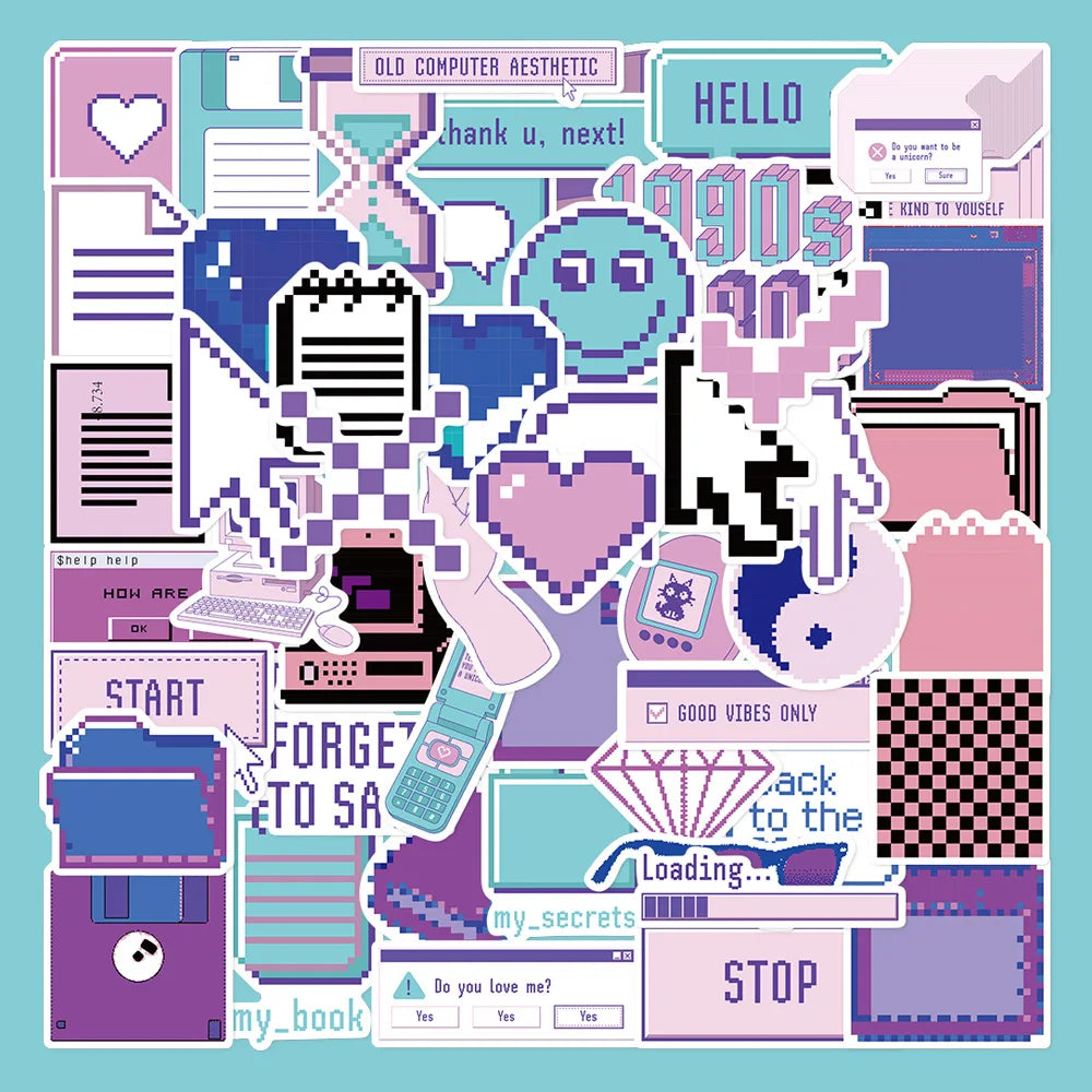 53pcs Pixel Style Graffiti Stickers for Helmet, Desktop, Wall Decoration (Online Order Only)