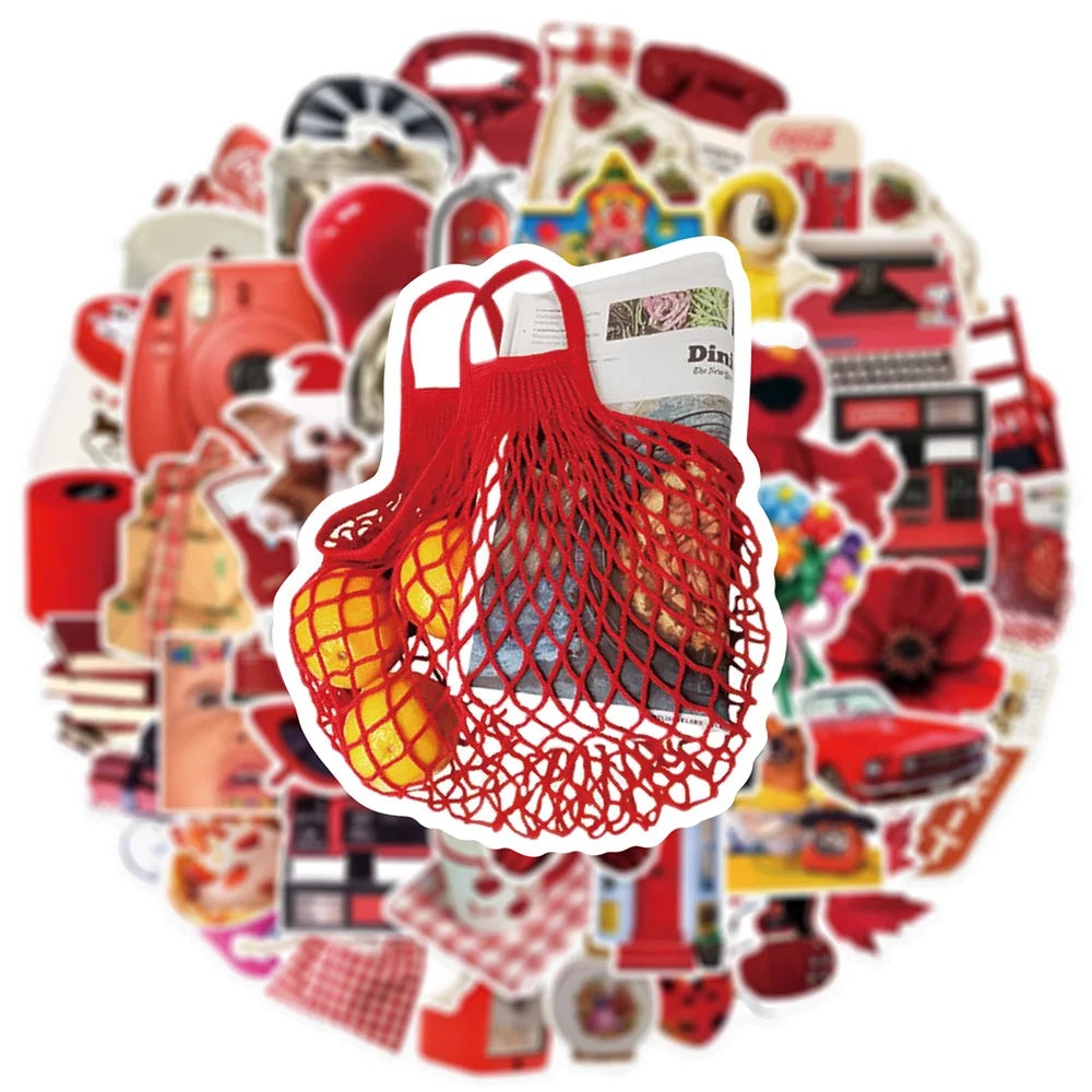 10/30/50PCS Cute Red Sticker Ins Style Cartoon Decoration For Phone Skateboard Notebook Fridge Suitcase Helmet Wall Decals Toys (ONLINE ORDER ONLY)