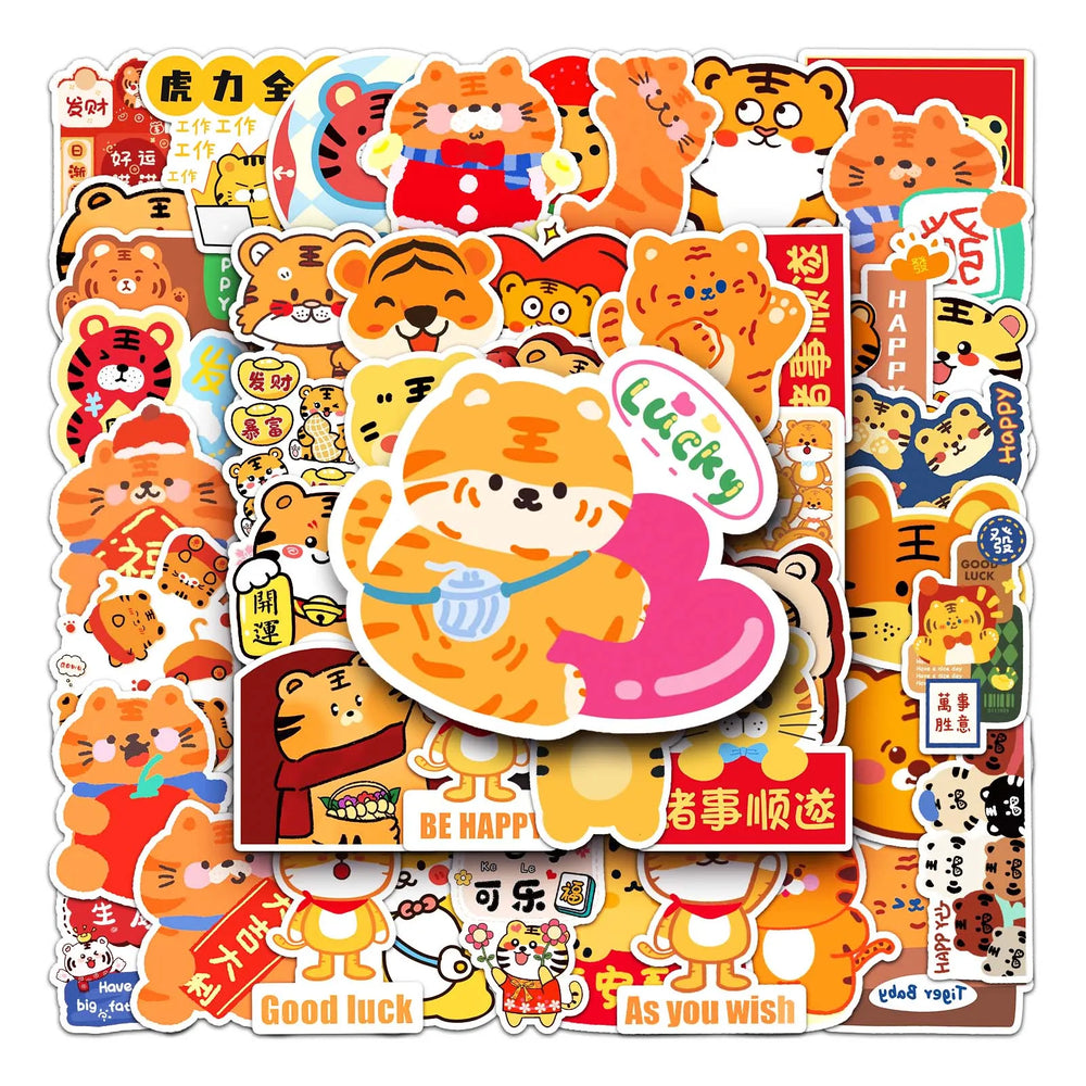50Pcs Cute Tiger Waterproof Vinyl Stickers for Skateboard Snowboard (Online Order Only)