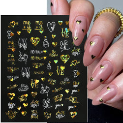 12pcs 3D Golden Glitter Heart Love Nail Stickers Valentine Self Adhesive Cute Cartoon Decal Geometry Slider Manicure Decoration* (ONLINE ORDER ONLY)