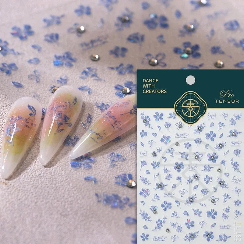 Hummingbird Iris Butterfly Peony Rose Tulip Daisy Lily Flowers Morning Glory Pearl Rhinestones Nail Art Sticker Decoration Decal (ONLINE ORDER ONLY)