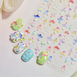 Cute Colored Mushrooms Water Bubbles Umbrella-shaped Plant Various Shapes Fungi Lovely Adhesive Nail Art Stickers Manicure Decal (ONLINE ORDER ONLY)