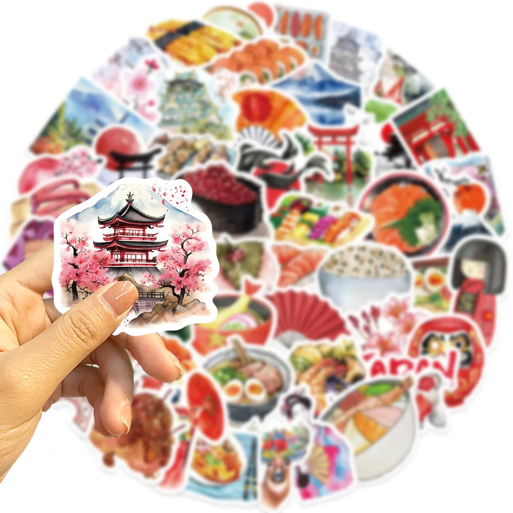 64pcs Watercolor Japan Travel Cartoon Graffiti Sticker DIY Phone Guitar Laptop Notebook Suitcase Cup Waterproof Sticker Kid Toy﻿ (Online Order Only)