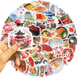 64pcs Watercolor Japan Travel Cartoon Graffiti Sticker DIY Phone Guitar Laptop Notebook Suitcase Cup Waterproof Sticker Kid Toy﻿ (Online Order Only)