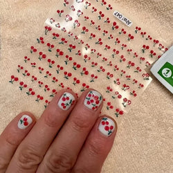 1Pc Sweet Cute Fresh Red Cherry Pattern Nail Stickers Self Adhesive Fruit Design Decals Women & Girls Homemade Manicure Supplies (ONLINE ORDER ONLY)