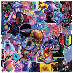 50pcs Cool 3D Cyberpunk Holographic Harajuku Vinyl Graffiti Stickers Aesthetic Car Fridge Laptop Phone Motorcycle Decal Sticker (ONLINE ORDER ONLY)