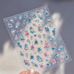 Delicate Shiny Pink Flower Blue Hairpin with Flower Decoration Self Adhesive Nail Art Stickers Pearl Rhinestone Manicure Decals (Online Order Only)