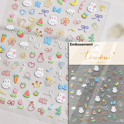 Cute Graffiti Cartoon Line Cherry Bear Cat Flower Bouquet Fish Boys Girls Strawberry Reliefs Nail Art Stickers Manicure Decals (ONLINE ORDER ONLY)
