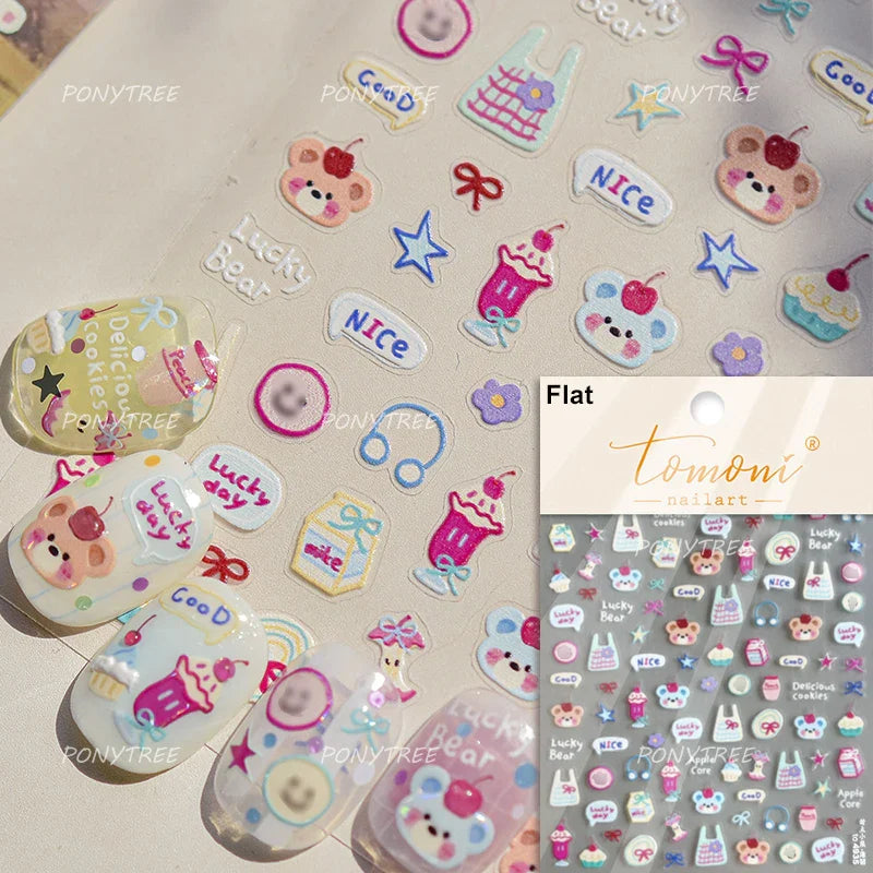 Soda Fruit Beverage Bottle Bear Watermelon Popsicle Dessert Ice Cream Cat Cherry Strawberry Bow Summer Nail Art Stickers Decals (ONLINE ORDER ONLY)
