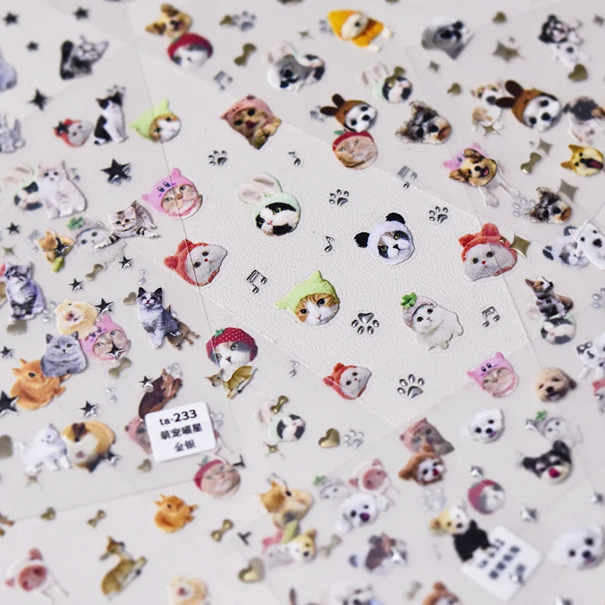 Lovely Dog Cat Animal Bunny 3D Soft Embossed Relief Self Adhesive Nail Art Stickers Cute Pretty Puppy Kitty Star Manicure Decals (ONLINE ORDER ONLY)
