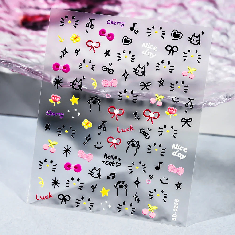 1 Sheet 5D Embossed Nail Art Stickers Graffiti Heart Flower Design Nail Art Decals Self-Adhesive DIY Manicure Nail Art Supplies* (ONLINE ORDER ONLY)