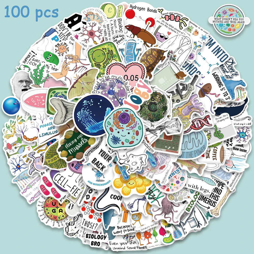 50/100pcs Biology Stickers Funny Aesthetic Decals Vinyl Waterproof Laptop Luggage Fridge Stationery Scrapbook Phone Sticker (ONLINE ORDER ONLY)
