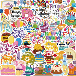 50pcs Birthday Graffiti Stickers for Laptop, Phone, Car, Scooter, Suitcase, Water Bottle, Stationery, Refrigerator Decoration (Online Order Only)