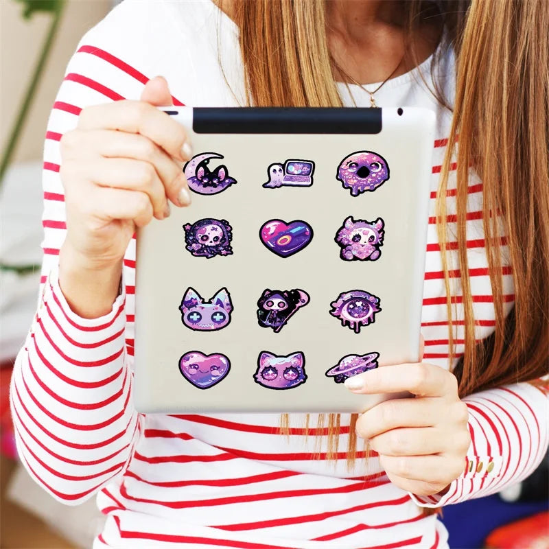 10/30/50PCS Kawaii Purple Animal Sticky PVC Sticker Aesthetic Stationery DIY Decoration Scrapbooking School Supplies for Kids (ONLINE ORDER ONLY)