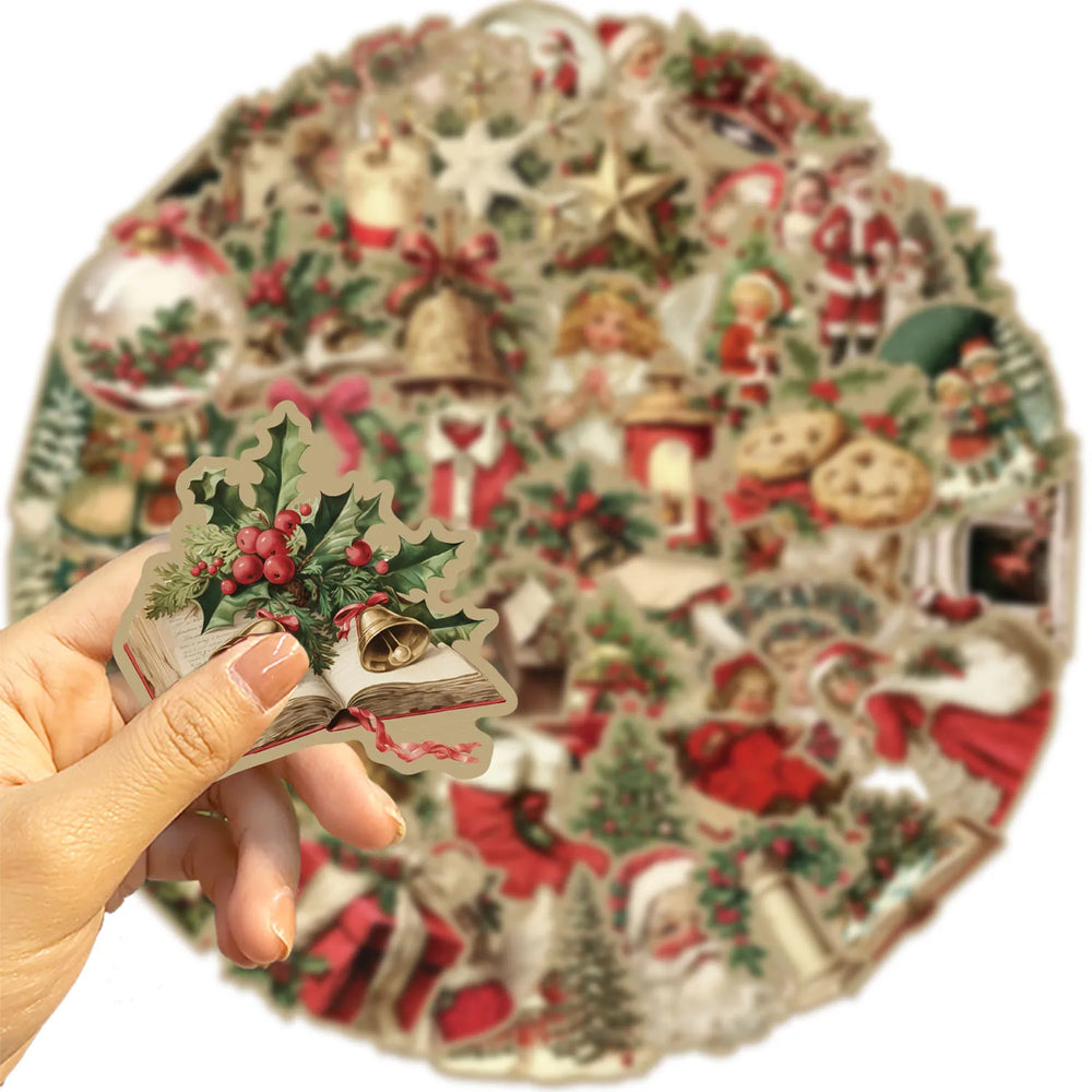 50pcs Retro Cute Santa Claus Christmas Cartoon Stickers Laptop Phone Scrapbook Suitcase Wall Sticker Kids Classics Toys (ONLINE ORDER ONLY)