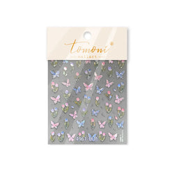 Delicate Dreamy Petal Star Tulip Flower Purple Bowknot Butterfly Illusion Chic Relief Adhesive Nail Art Stickers Manicure Decals (Online Order Only)