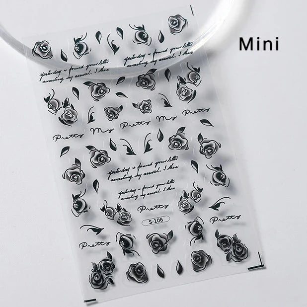 Chic Halo Dyeing Zebra Stripes Tender Black White Line Design Crescent Moon Arc Adhesive Nail Art Sticker Relief Manicure Decals (Online Order Only)