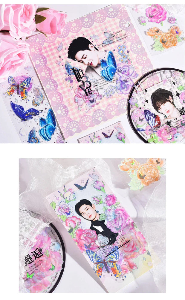 3Pcs Jellyfish Rose Butterfly Laser Sticker DIY Scrapbooking Happy Planning Photo Album Deco Stickers Art Kawaii Stationery (ONLINE ORDER ONLY)