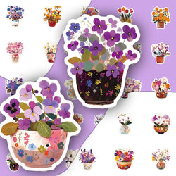 10/30/54PCS Hand Painted Flowers Stickers Flowers in Cup DIY Toy Potted Plants Sticker Laptop Phone Guitar Car Bike Skateboard (ONLINE ORDER ONLY)