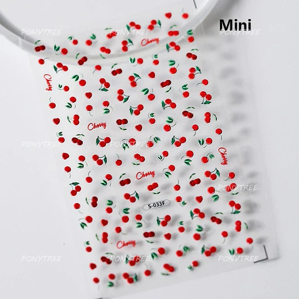 Lovely Pink Red Cherry Fruit Love Heart Star Lucky Letter Bowknot Romantic Adhesive Nail Art Stickers Rhinestone Manicure Decals (Online Order Only)